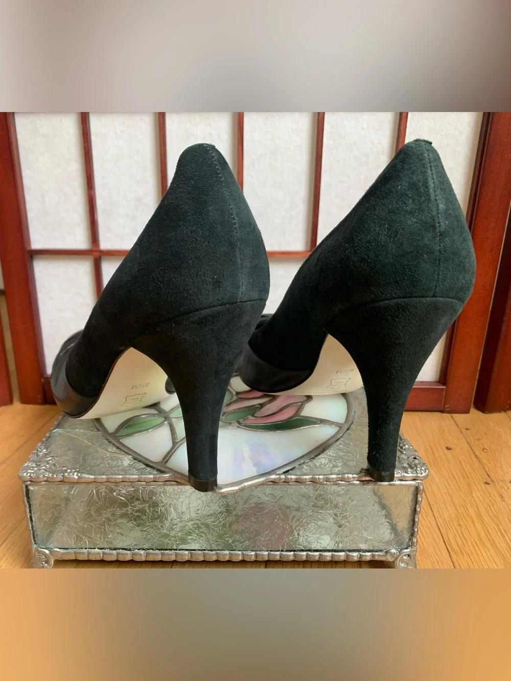 NWOB ARTURO CHIANG Dark Navy/Teal Baby Doll Toe Heels/Pumps Size 8.5M/Fits 8M